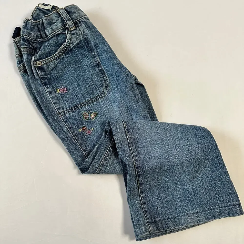 Vintage Gap Butterfly Embroidered Flare Stretch Denim Jeans Sz 7